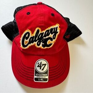 NWOT Calgary Flames NHL Baseball Cap Hat 47 Stretch Fit Black Red Sz L-XL